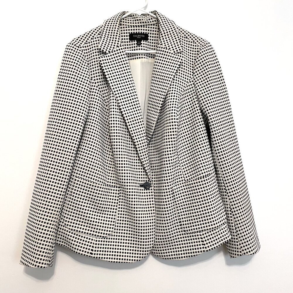 Talbots Plus Size Textured Checked Blazer Cream B… - image 2